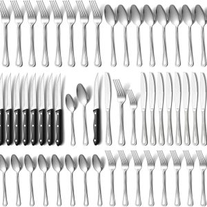 48-Pieces Set with Steak Knives, Heavy Duty Stainless Steel